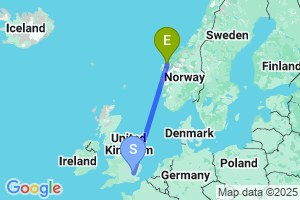 Map of the flight from London Stansted to Orsta / Volda Hovden