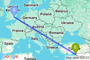 Map of the flight from London Stansted to Antakya