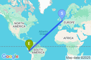 Map of the flight from London Stansted to Huanuco