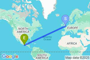 Map of the flight from London Stansted to Huatulco