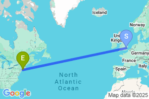 Map of the flight from London Stansted to New Haven
