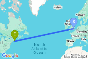 Map of the flight from London Stansted to Hyannis