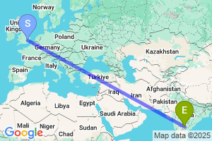 Map of the flight from London Stansted to Hyderabad