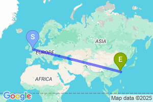 Map of the flight from London Stansted to Huangyan