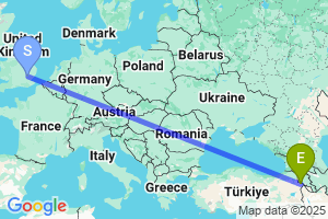 Map of the flight from London Stansted to Igdir