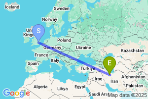 Map of the flight from London Stansted to Imam Khomeini International