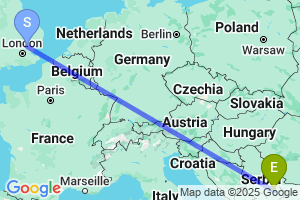 Map of the flight from London Stansted to Nis