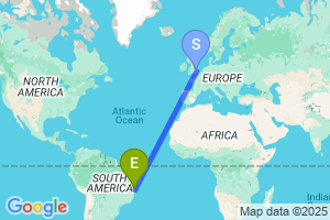 Map of the flight from London Stansted to Ilheus