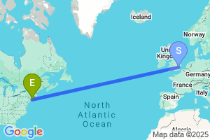 Map of the flight from London Stansted to Islip