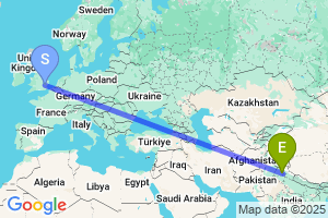 Map of the flight from London Stansted to Chandigarh