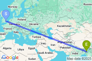 Map of the flight from London Stansted to Silchar