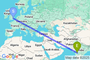 Map of the flight from London Stansted to Aurangabad