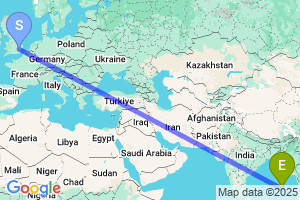 Map of the flight from London Stansted to Port blair