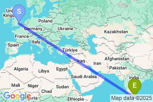 Map of the flight from London Stansted to Jaffna