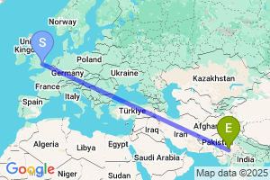 Map of the flight from London Stansted to Jodhpur