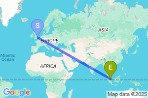 Map of the flight from London Stansted to Johor Bahru