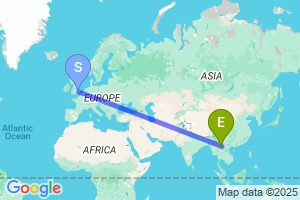 Map of the flight from London Stansted to Jinghong