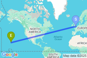 Map of the flight from London Stansted to Kapalua