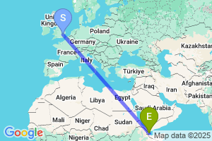 Map of the flight from London Stansted to Djibouti