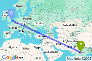 Map of the flight from London Stansted to Jabalpur