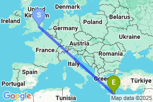 Map of the flight from London Stansted to Sitia