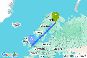 Map of the flight from London Stansted to Kuusamo