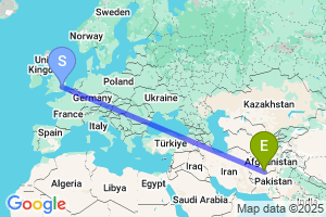 Map of the flight from London Stansted to Kandahar