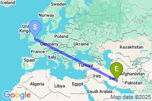 Map of the flight from London Stansted to Kerman