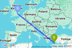 Map of the flight from London Stansted to Kos