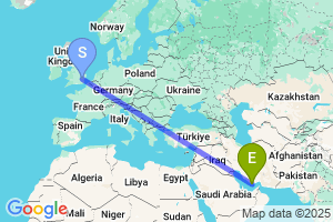 Map of the flight from London Stansted to Kish Island