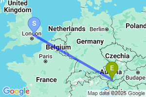 Map of the flight from London Stansted to Klagenfurt