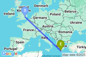 Map of the flight from London Stansted to Kalamata