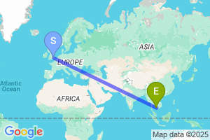 Map of the flight from London Stansted to Sihanoukville