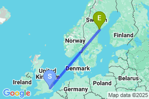 Map of the flight from London Stansted to Kramfors