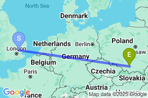 Map of the flight from London Stansted to Krakow