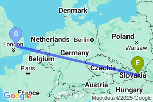 Map of the flight from London Stansted to Kosice