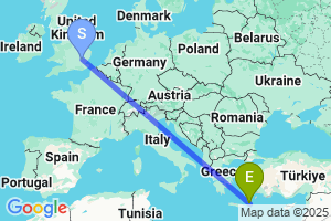 Map of the flight from London Stansted to Kasos Island