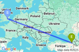 Map of the flight from London Stansted to Kars