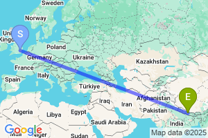 Map of the flight from London Stansted to Kathmandu