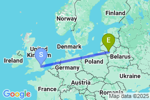 Map of the flight from London Stansted to Kaunas