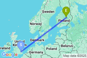 Map of the flight from London Stansted to Kuopio