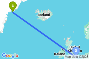 Map of the flight from London Stansted to Kulusuk Island