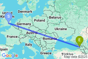 Map of the flight from London Stansted to Kutaisi