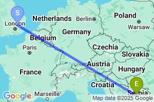 Map of the flight from London Stansted to Kraljevo