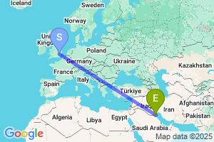 Map of the flight from London Stansted to Kuwait