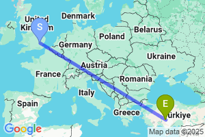 Map of the flight from London Stansted to Konya