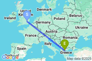 Map of the flight from London Stansted to Kozani