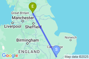 Map of the flight from London Stansted to Leeds