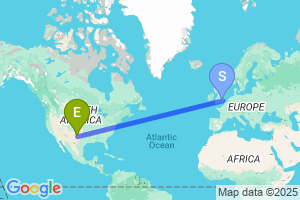 Map of the flight from London Stansted to Lubbock