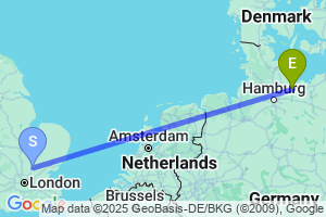 Map of the flight from London Stansted to Hamburg Lubeck